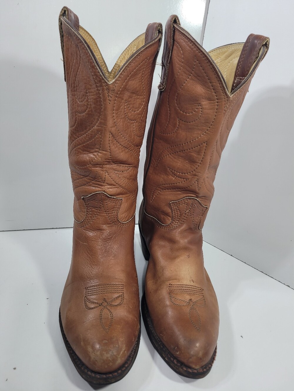 Vintage Stewart Boot Co Handmade Cowboy Boots Mens Size 9D Brown Western 6824 9